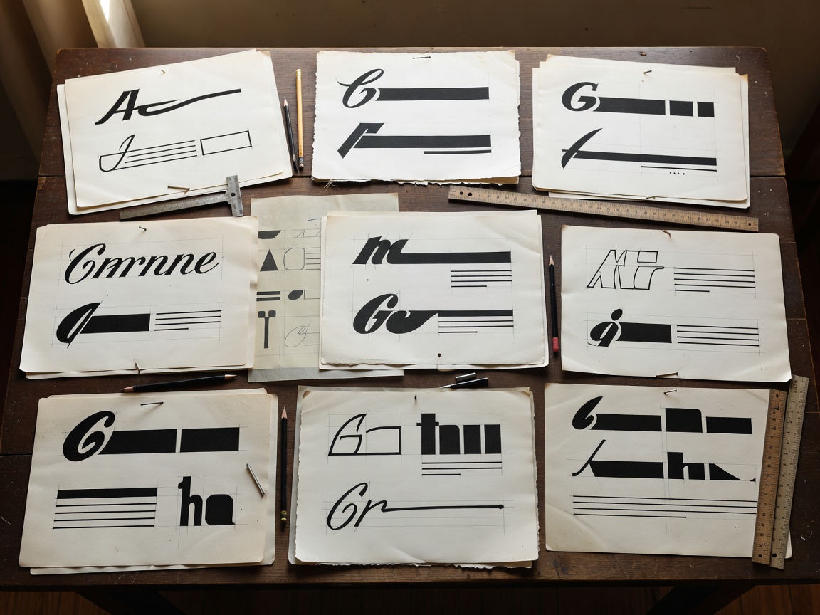 Vintage advertising campaign proofs and typographic brand design boards